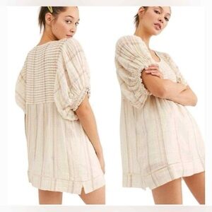 Elsie Free People Cream Striped Puff Sleeve Blouse